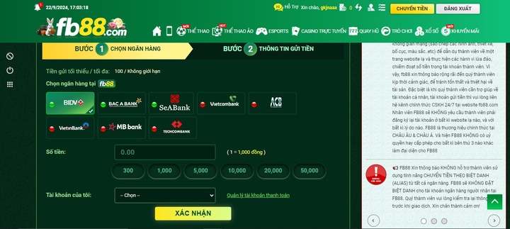 Khám phá hệ thống thanh toán tại FB88